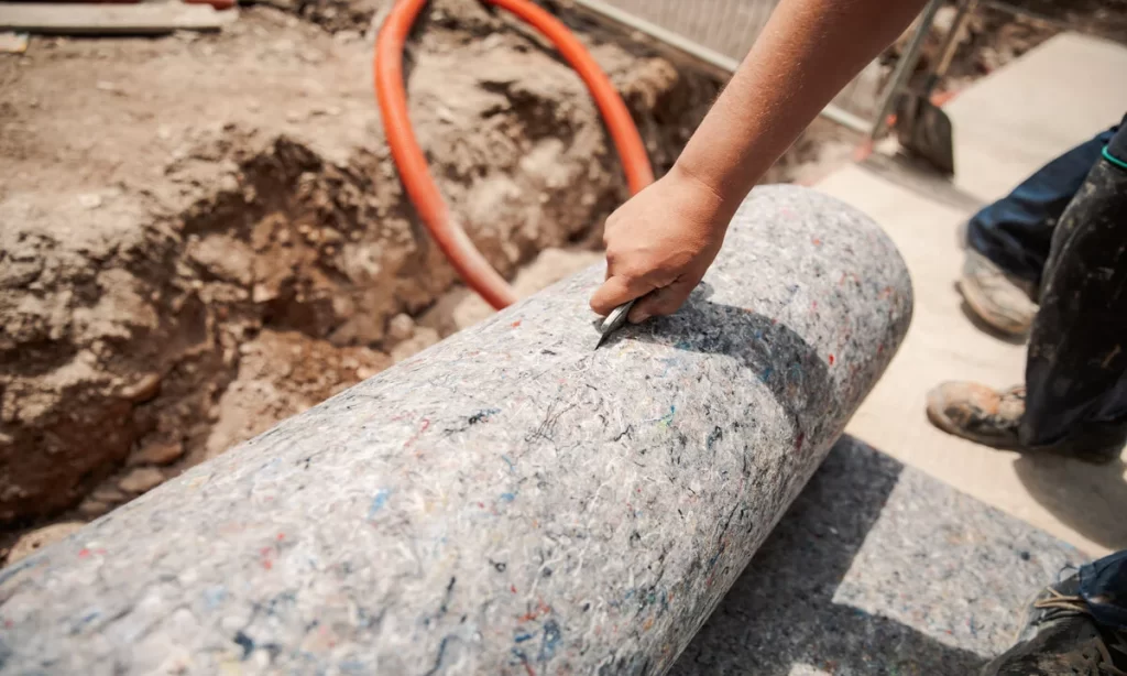 a worker cutting a PVC membrane